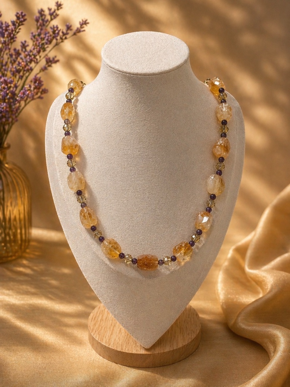 Artisan Made Raw Citrine Chunks, Amethyst & Erimish Champagne Crystals